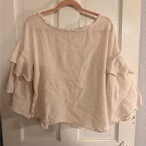 Free People Chic Cream Ruffle Sleeve Blouse